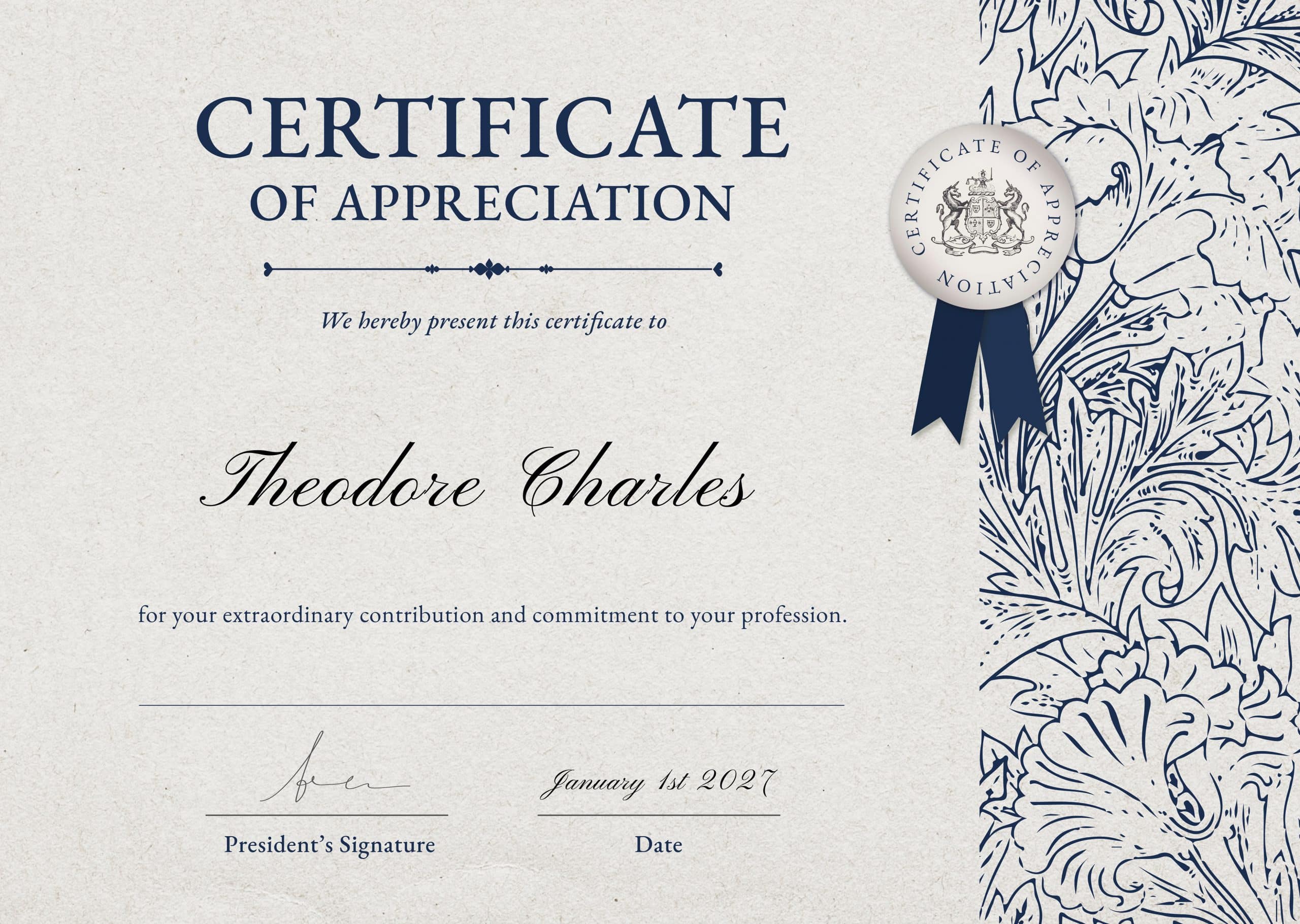 Vintage floral certificate template vector in classy style